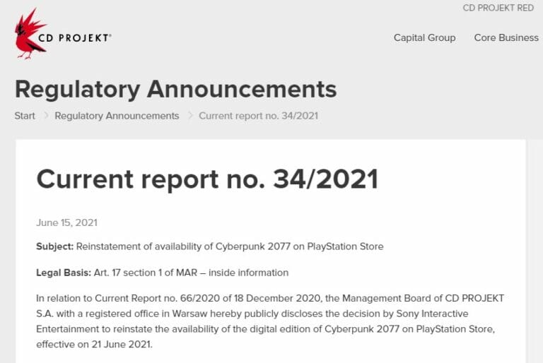Cyberpunk 2077 su PlayStation: CDPR è ancora in attesa che Sony lo ripristini